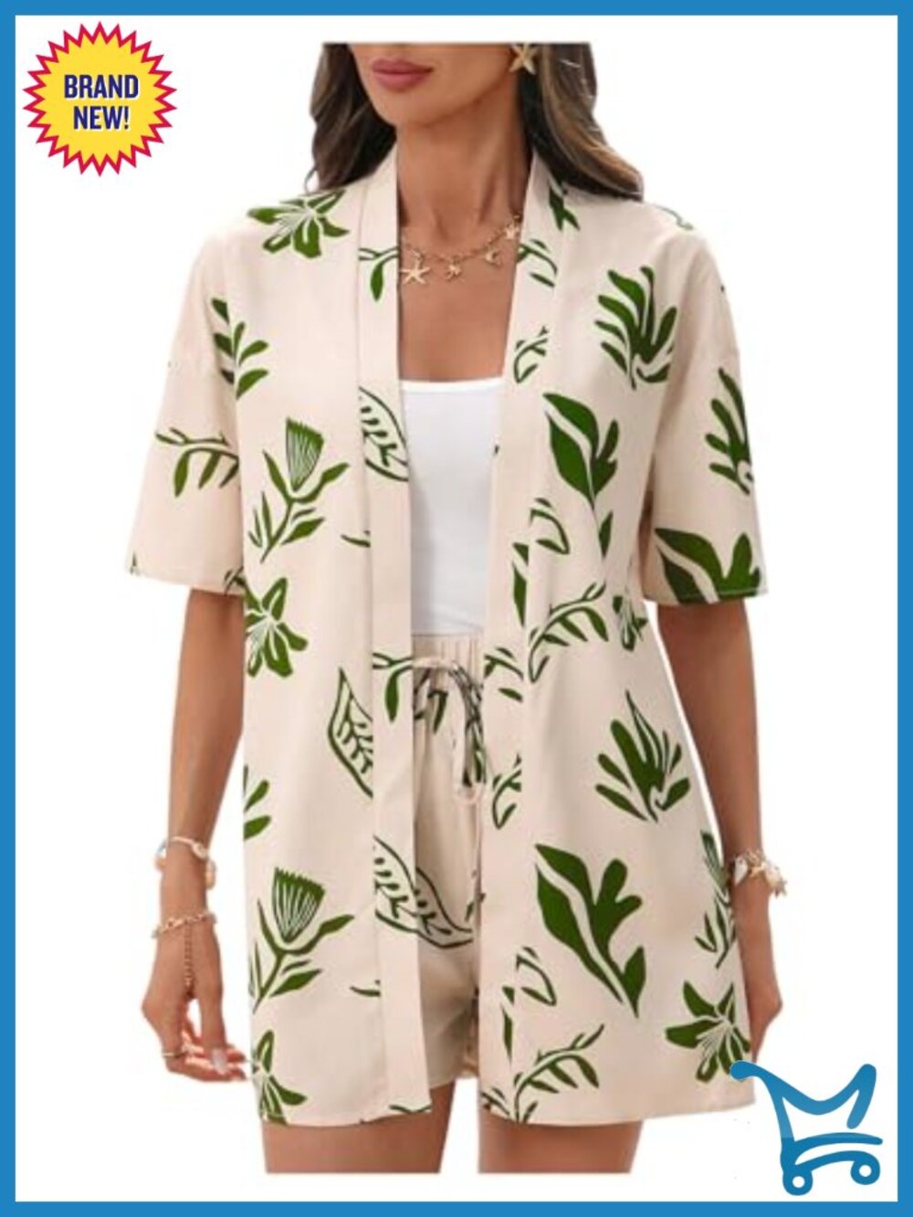 Boho Short Sleeve Open Front Kimono and Shorts Set